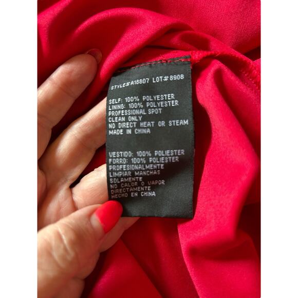 Betsy & Adam Red Rhinestone Halter Evening Gown Formal Dress - Size 4 - Picture 15 of 16